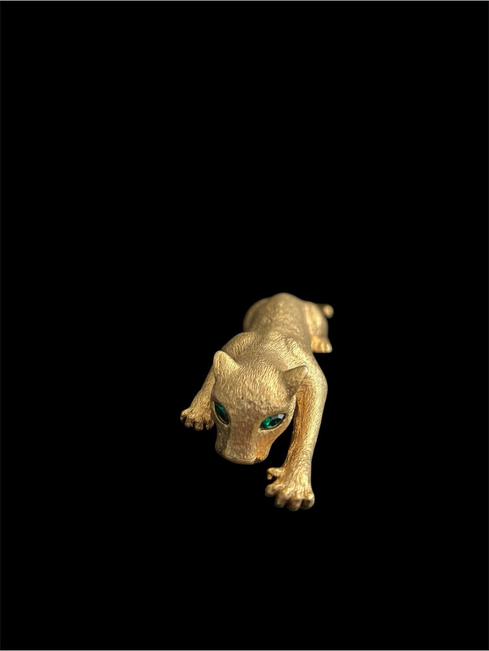 Vintage Gold-tone Cat/Panther Brooch with Green Eyes -Rhinestone Accent